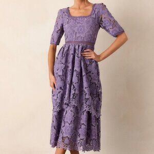 Red Dress Eternal Romance Lilac Floral Embroidered Midi Dress Size LL / Lilac